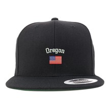 Trendy Apparel Shop Oregon USA Flag Embroidered Flatbill Snapback - Black - $24.99