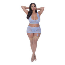 Magic Silk Ooh La Lace Bralette, Garter Skirt &amp; G-String Periwinkle Queen Size - £42.46 GBP