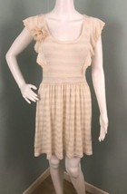 NWT Women&#39;s Lucky Brand Natural Striped Lace Trim Tie Waist Dress Sz Medium - £23.73 GBP