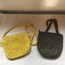 Lot of 2 Solid Yellow Loopy &amp; Black &amp; Lame Small Crocheted Purses with Snap &amp;  - £9.58 GBP