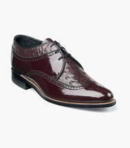 00375 Stacy Adams Leather Shoes Dayton Ostrich Wingtip Oxford Black Burgundy - £97.22 GBP