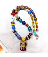 Vintage handmade face bead Mix Chevron Glass Beaded Necklace #3 - $961.74 MXN
