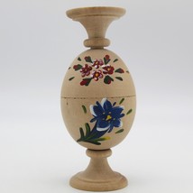 2 in 1 Egg Cup Wooden Hand Painted Flower Floral Double Footed Red White Blue - £9.47 GBP