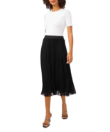 VINCE CAMUTO Sz M Black Pleated Chiffon Midi Skirt Elastic Waist Pull On - $632.94 MXN