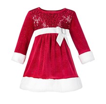 Bonnie Baby Girls 6-9M Red White Sequin Glitter Faux Fur Santa Claus Dre... - $25.24