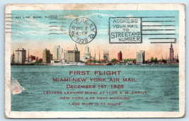 First Flight Miami New York Air Mail Postcard 1928 Postcard - £7.26 GBP