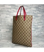 GUCCI GG Canvas Tote Handbag Beige Brown Red handle Leather Trim MBb0417 - $302.54