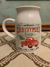 Cut &amp; Carry Christmas Trees Red Truck Image Milk Bottle Shape Ceramic Mug - £7.97 GBP