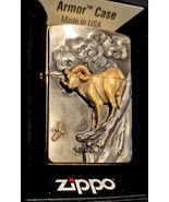 Sharp Brass Armor Big Horned Sheep 3D Emblem ZIPPO LIGHTER - $85.45