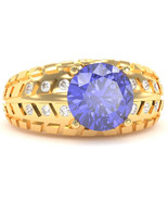 Men&#39;s Tire Tread Tanzanite Diamond Ring In Solid 14k Yellow Gold - $1,292.32 CAD
