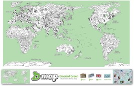Illustration World Map DIY Coloring Decoration Map green, Stickers, Geography - £7.75 GBP