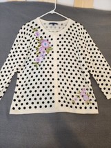 Rsvp by TALBOTS White Polka Dot Floral Embroidered Button-Up Cardigan Si... - £16.04 GBP