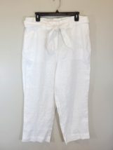 Chico&#39;s Size 2 Linen Tie Waist White Crop Pants Women&#39;s 12 NEW with Tags - £18.90 GBP