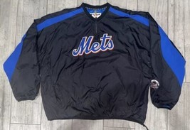 New York Mets Majestic Men’s Pullover Windbreaker Black V Neck Sz 2XL Used - $37.39