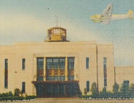 c1930 Administration Building Municipal Airport Cleveland Ohio Linen Plane - £13.67 GBP