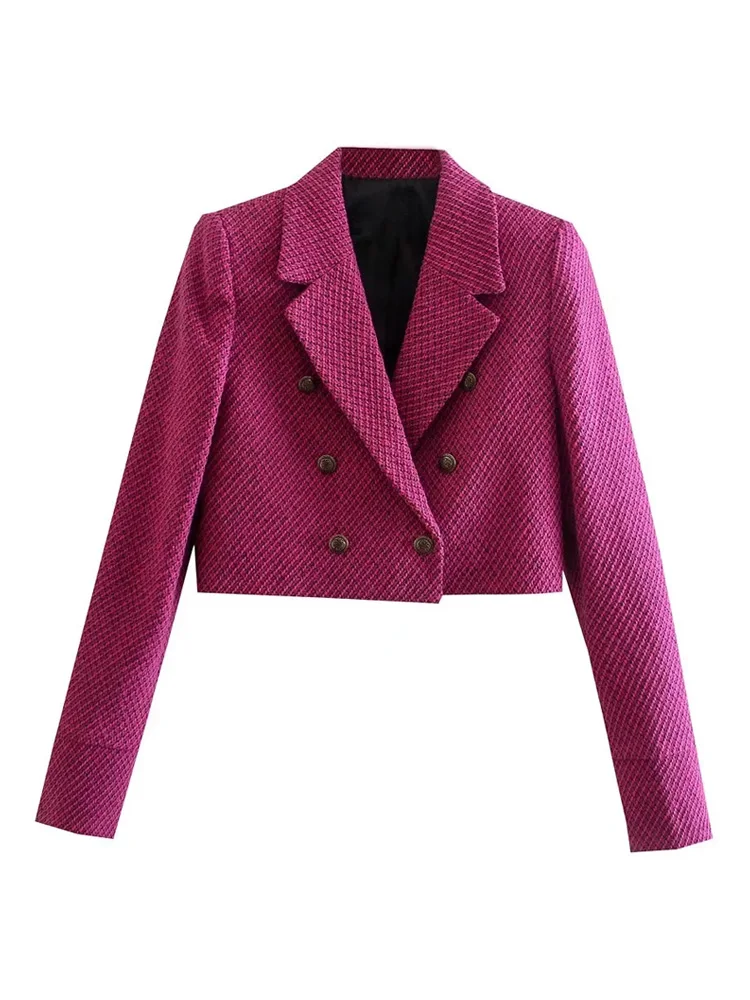 M GIRLS Women   With Metal Button Cropped Tweed Blazer Coat Vintage Long Sleeve  - £231.37 GBP