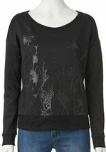 Womens Sweatshirt Rock &amp; Republic Black Embellished Long Sleeve Scuba $5... - £19.78 GBP