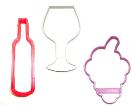Wine Lovers Vino Winery Fermented Grapes Set Of 3 Cookie Cutters USA PR1364 - £3.91 GBP