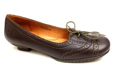 Born Shoes Women 7 Brown Leather Brogue Comfort Slip On Heels Cap Toe - $29.99