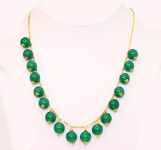 18k solid yellow gold / Natural Green Jade  /Singapore twist necklace #b4 - £375.20 GBP