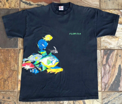 Vtg Florida Tourist T Shirt-Tropical Fish-XL-Black-Signal Mega Tee-Graph... - £22.22 GBP