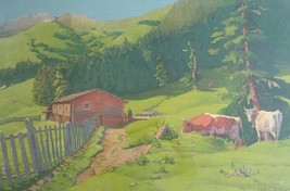 Vintage Hand signed A. Gluck German Farm Landscape Art Large Print - Germany - $2,227.49