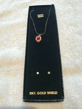 NIB old stock 18 k gold shield necklace stud pierced earrings Executive red - £39.07 GBP