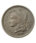 1866 3 Centavo Níquel 3CN En Extra Fina XF Estado, Natural Color, Fuerte... - $74.24
