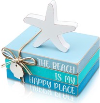 Pinkunn 4 Pieces Beach Wooden Decor Beach Tiered Tray Decor Mini Wood Book - $41.99