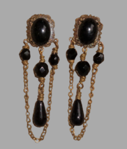Vtg Black Chandelier Drop Dangle Chain Earrings Womens Jewelry Victorian... - £12.44 GBP