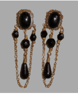 Vtg Black Chandelier Drop Dangle Chain Earrings Womens Jewelry Victorian... - £12.45 GBP