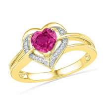 10kt Yellow Gold Womens Round Lab-Created Pink Sapphire Heart Ring 1 Cttw - £235.26 GBP