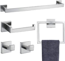Tnoms Bathroom Towel Bar Set 5-Piece Brushed Nickel Sq.Are Contemporary, Inch. - £60.94 GBP