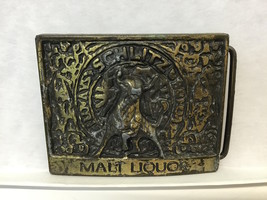 Vintage 1970 SCHLITZ Malt Liquor Beer Belt Buckle Bergamot Brass Bull - £19.60 GBP