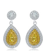 Pear Cut Natural Fancy Yellow 1.62CT Diamond Drop Dangle Earrings 14k Wh... - €3.500,61 EUR