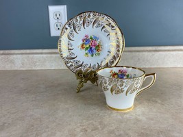 Clair Gold Floral Vines &amp; Bouquet Of Flowers Fine Bone China Tea Cup And... - $14.74