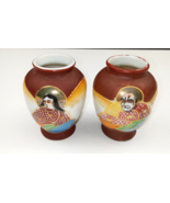 Lot of 2 Satsuma Style Miniature Moriage Vases Immortals Occupied Japan 2” - $19.79