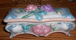 Vtg Creek Turn Pottery Victorian Ceramic Lid Rose Jewelry Case Trinket Box #340 - £11.76 GBP