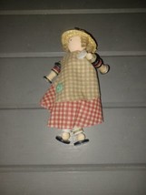 Vintage Handmade Small Doll With Wooden Head &amp; Body And Buttons For Arms &amp; Legs - £19.66 GBP
