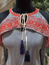 THML Womens Blue White Striped Rayon Embroidered Cold Shoulder Top Blouse Size L - £20.10 GBP