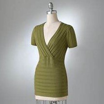 Womens Sweater Axcess Ribbed Green Short Sleeve Surplice Top Shirt $39 N... - £10.85 GBP