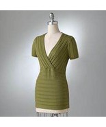 Womens Sweater Axcess Ribbed Green Short Sleeve Surplice Top Shirt $39 N... - £11.10 GBP