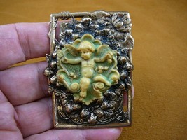 (cm124-29) CHERUB Angel Baby ivory + green CAMEO Pin Pendant Jewelry brooch - £28.59 GBP