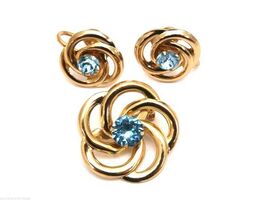 Coro Aqua Rhinestone Vintage Necklace Fob+ Unsigned Aqua Set 1940s - $39.55