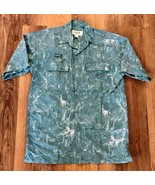 Aqua Design Vtg Short Sleeve  Button-Up Shirt Water Camouflage Teal Mens... - $28.52 CAD