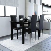 Modern Tempered Glass Black Dining Table Chair Set Simple Rectangular Table Set - £347.53 GBP