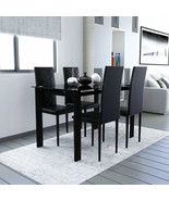 Modern Tempered Glass Black Dining Table Chair Set Simple Rectangular Ta... - €381,55 EUR