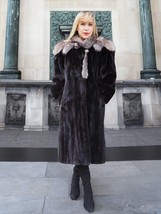 American Legened Black Mink Coat With Indigo Fox Cape Collar M/L Fast Sh... - £614.70 GBP