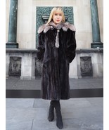 American Legened Black Mink Coat With Indigo Fox Cape Collar M/L Fast Sh... - $769.00