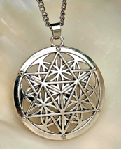 Flower of Life Pendant Merkaba Star 30 Inch Necklace Statement Sacred Ge... - $8.61